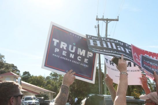 Dueling rallies outside of  a local restaurant  showed strong support for Trump in the Sarasota community