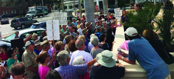 Approximately 100 Sarasota locals prepare to occupy the lobby of House Representative Vern Buchanan's (R-Sarasota) office on Feb. 21, 2017. Photo courtesy of All of Us Sarasota. 