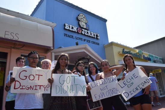 New College students ask Ben & Jerry's, "Got Dignity?" and "Leche con Dignidad?"