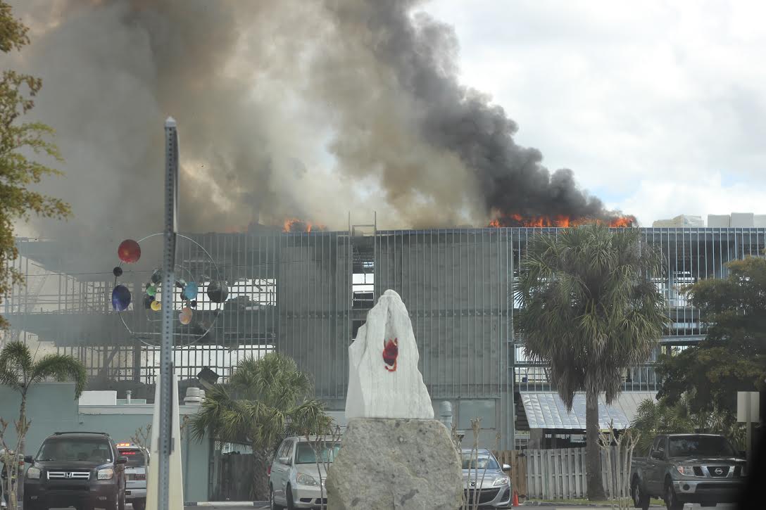 Three-alarm fire burns for thirty minutes on Ringling campus construction
