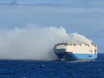 Cargo ship carrying luxury cars catches fire in the Atlantic Ocean